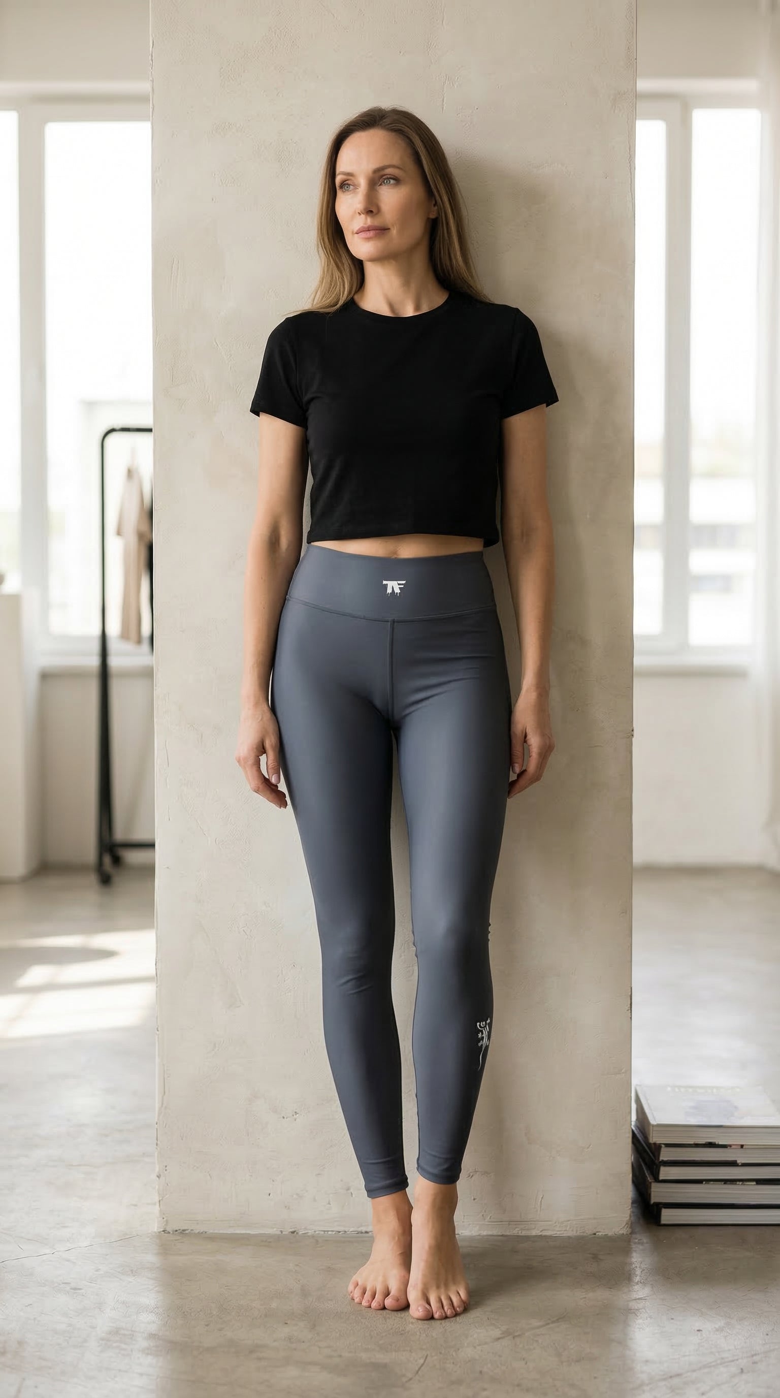 Sporty Chic Activewear for women | Dark Grey Storm high waist Leggings with tattoos | Limited edition TheFamous Studio