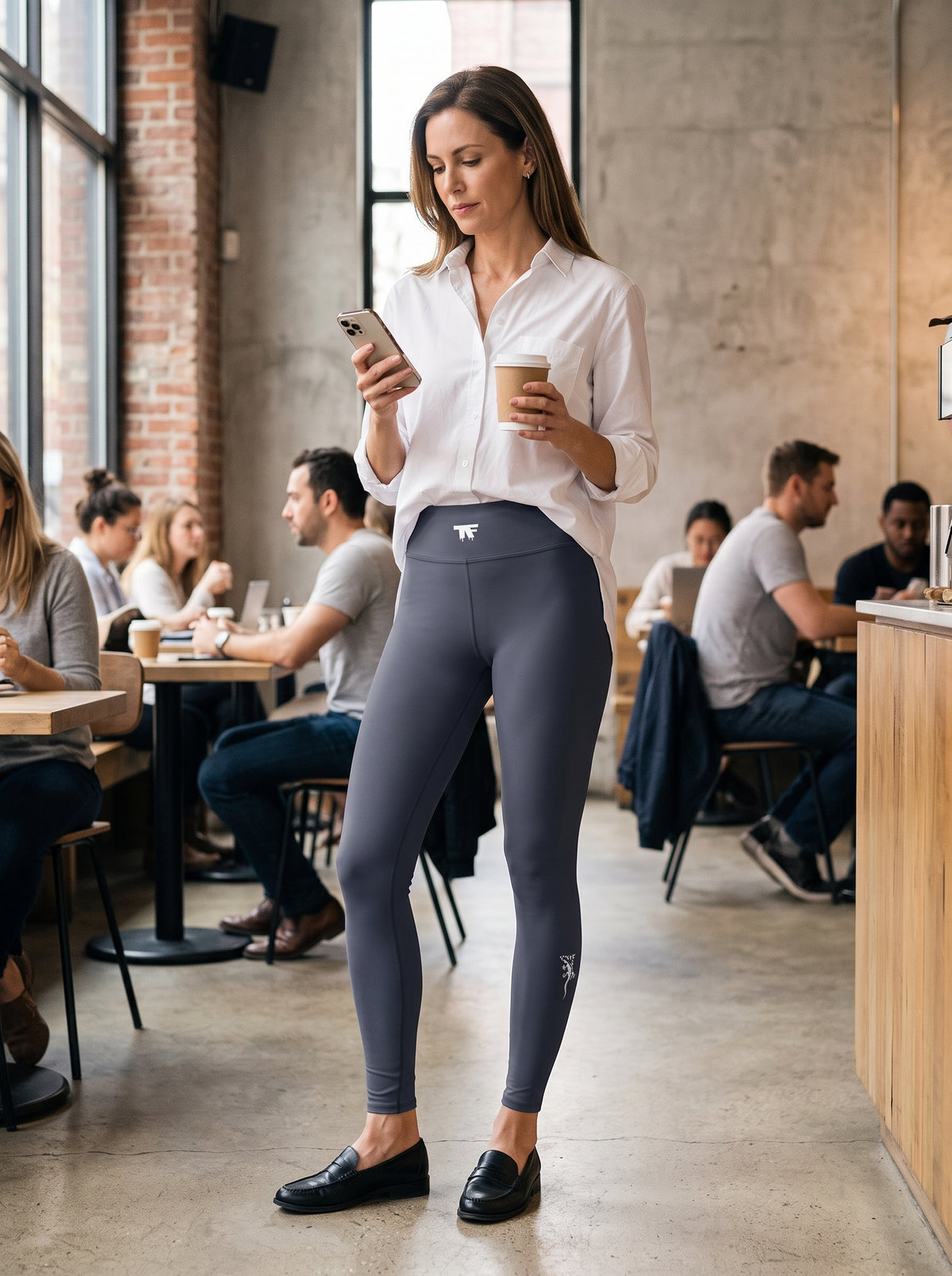 Sporty Chic Activewear for women | Dark Grey Storm high waist Leggings with tattoos | Limited edition TheFamous Studio