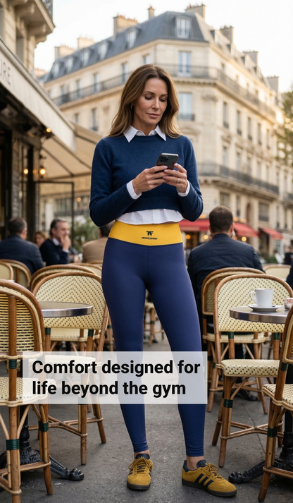 Sporty Chic Activewear for women | Yoga Leggings Indigo & Sun Yellow | Limited Edition TheFamous Studio