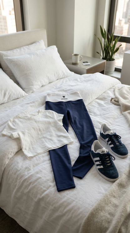 Yoga Leggings Outfit - French Indigo & White | Limited Edition TheFamous Studio