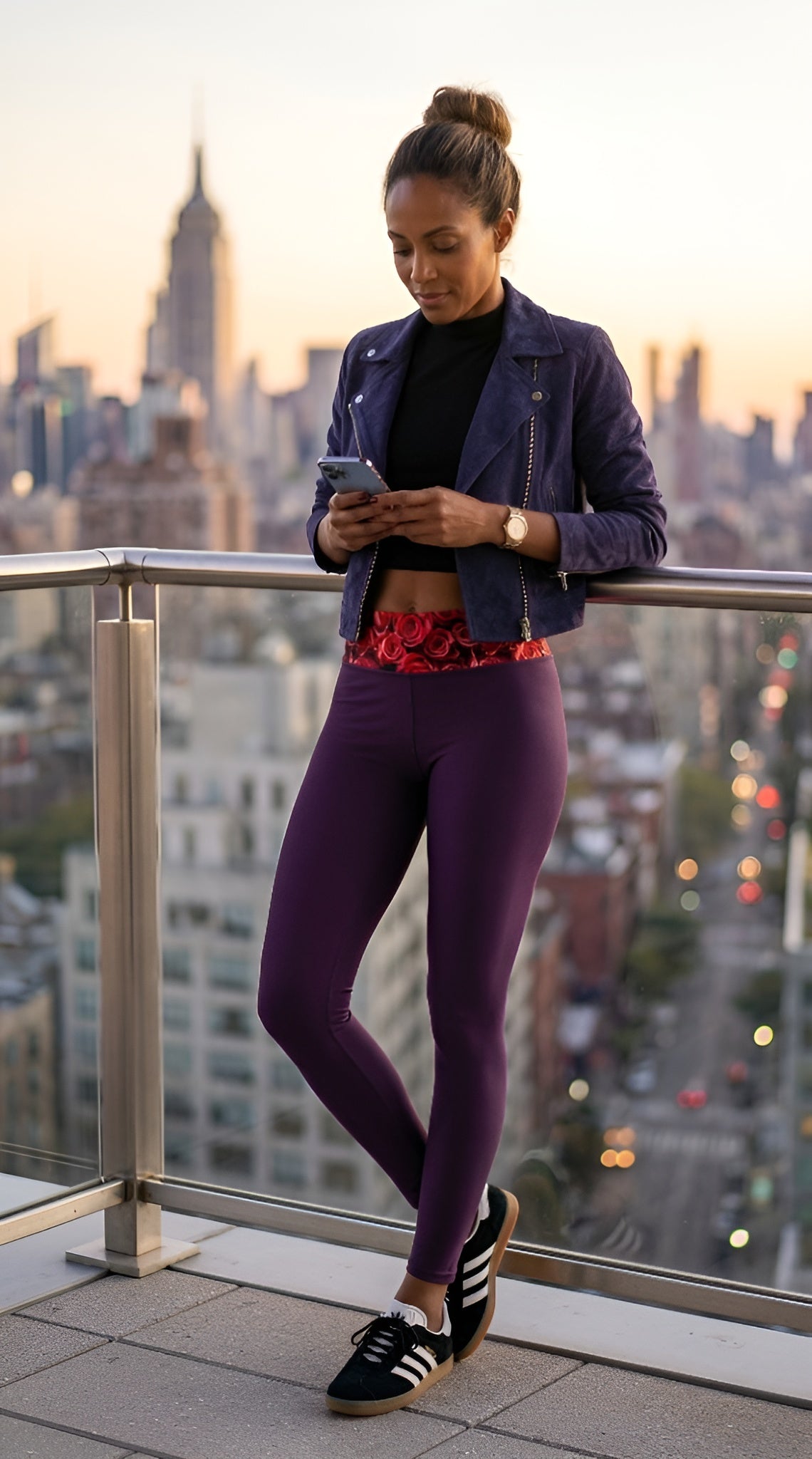 Yoga Leggings Outfit - Bohemian Prune & Red Roses - Limited Edition TheFamous Studio