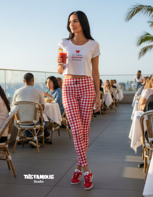 60s Gingham high waisted Leggings Red & White | Limited Edition TheFamous Studio