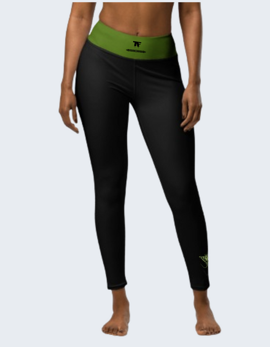 Yoga Leggings Black & Green Dill | Limited Edition TheFamous Studio