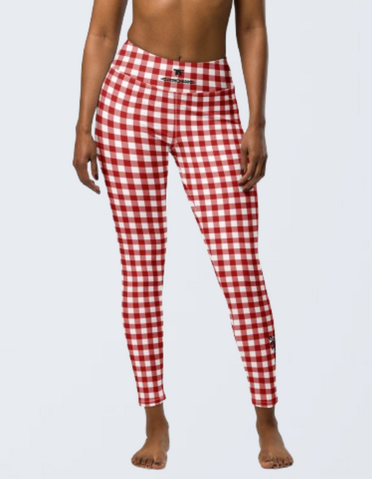 60s Gingham high waisted Leggings Red & White | Limited Edition TheFamous Studio