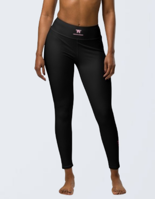 Activewear for women - Black Yoga Leggings Outfit with pink details - | Limited Edition TheFamous Studio