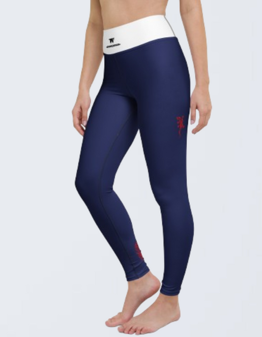 Athleisure Leggings Outfit - French Indigo with White waist  and small tattoos - Limited Edition TheFamous Studio
