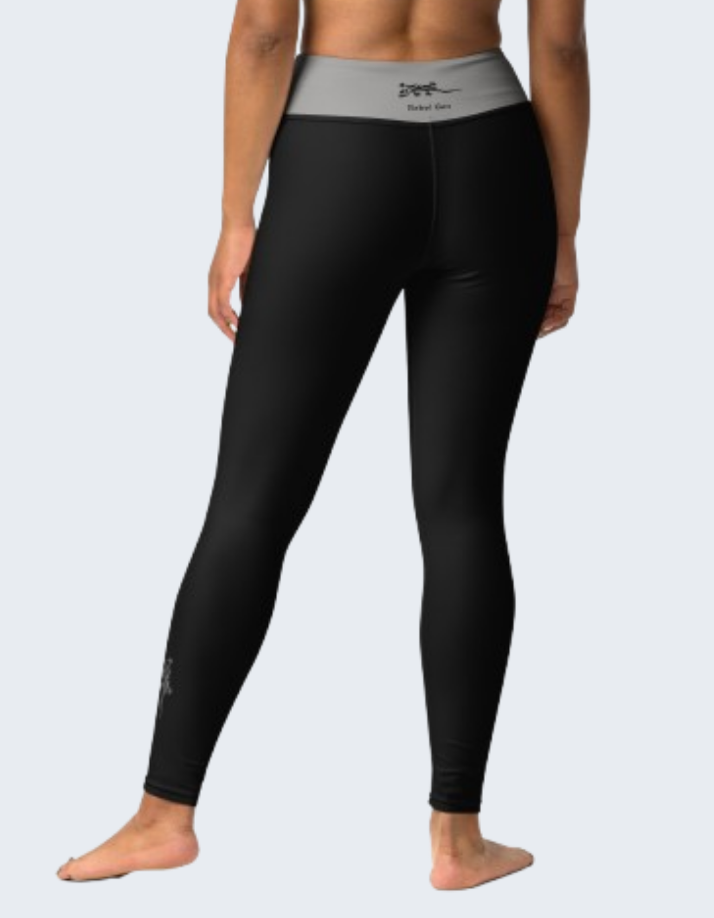 Sporty Chic Black leggings with a grey  taupe waistband