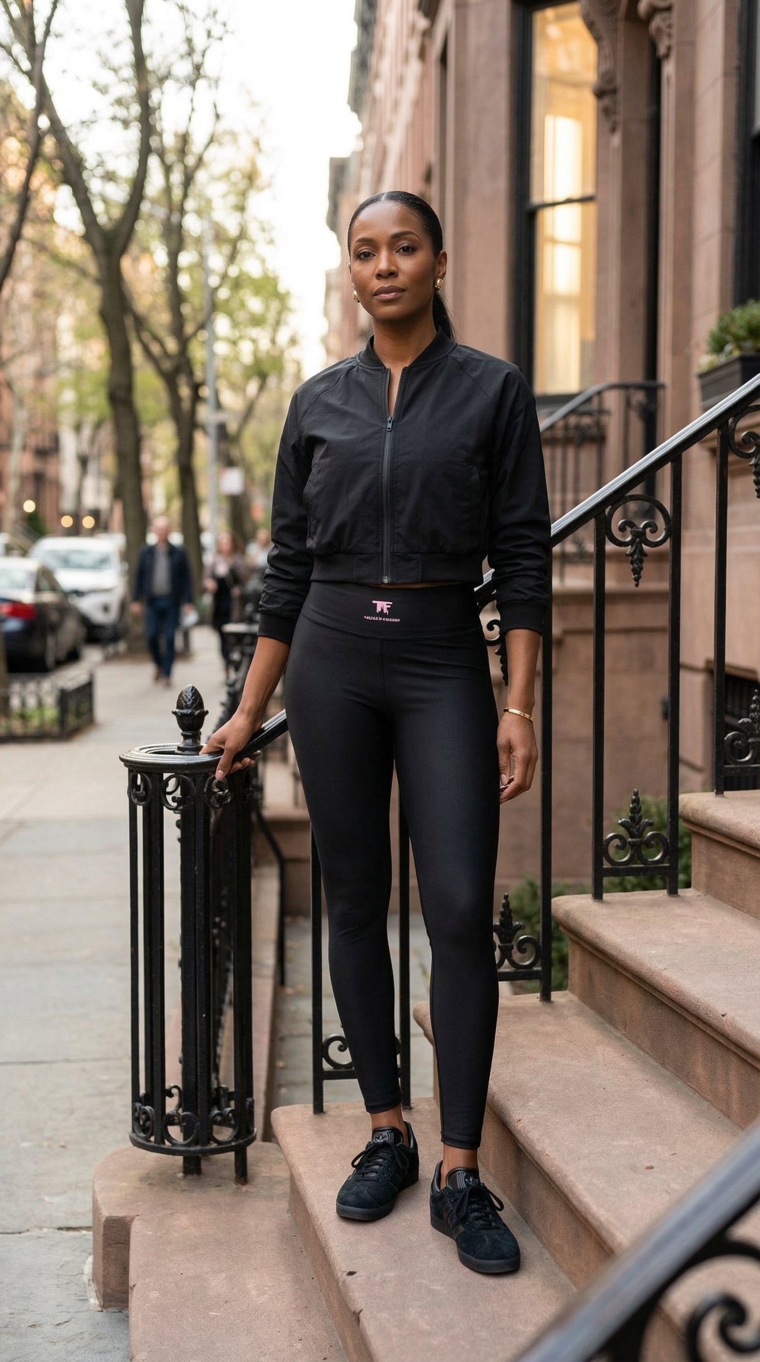Activewear for women - Black Yoga Leggings Outfit with pink details - | Limited Edition TheFamous Studio