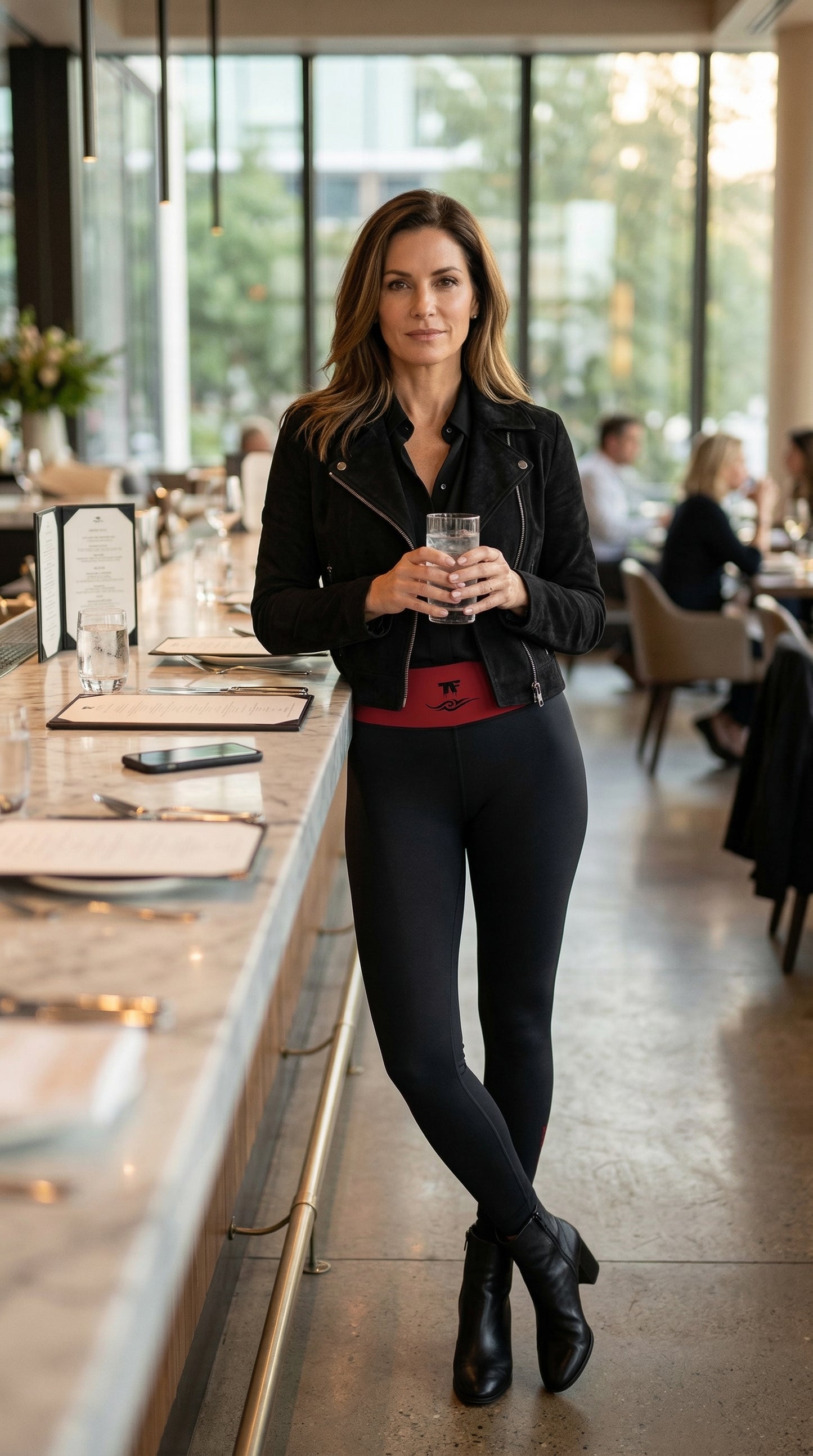 Athletic Chic Activewear for women | Black & Red Cherry high waist yoga Leggings with surf tattoos | Limited edition TheFamous Studio