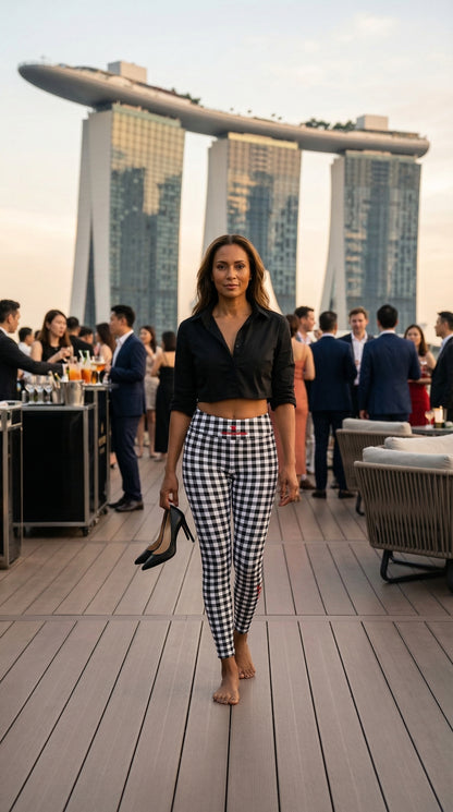 Quiet Luxury Activewear | High Waisted Leggings Gingham Black & White | Limited Edition TheFamous Studio