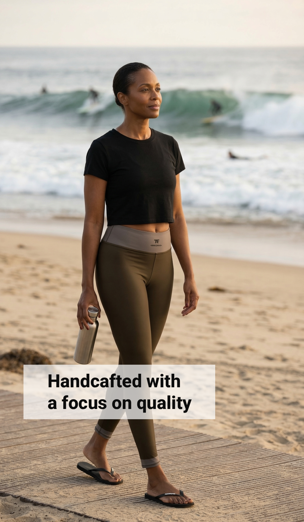 Athletic Chic Activewear for women | Brown Desert high waist yoga Leggings with surf tattoos | Limited edition TheFamous Studio