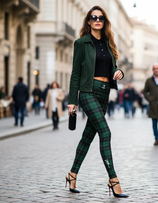 Fashion Yoga Leggings Street Series Green Plaid | Limited Edition TheFamous Studio