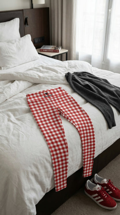Quiet Luxury Activewear | 60s Gingham high waisted Leggings Red & White | Limited Edition TheFamous Studio