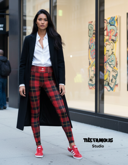 Fashion Leggings Street Series Red Plaid | Limited Edition TheFamous Studio