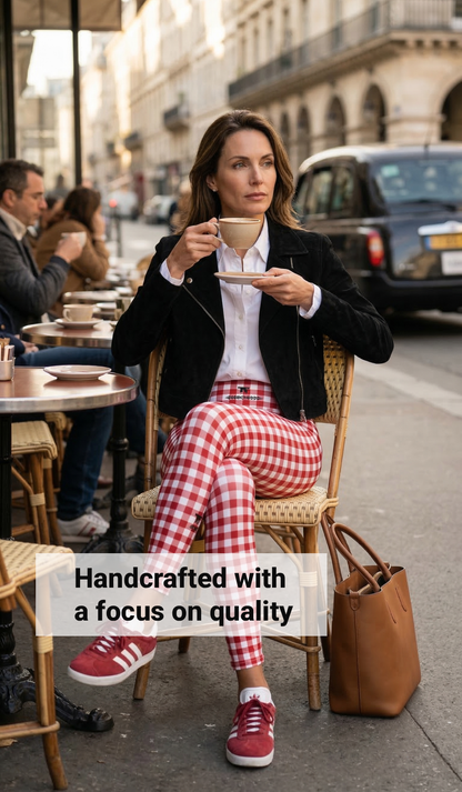 Quiet Luxury Activewear | 60s Gingham high waisted Leggings Red & White | Limited Edition TheFamous Studio