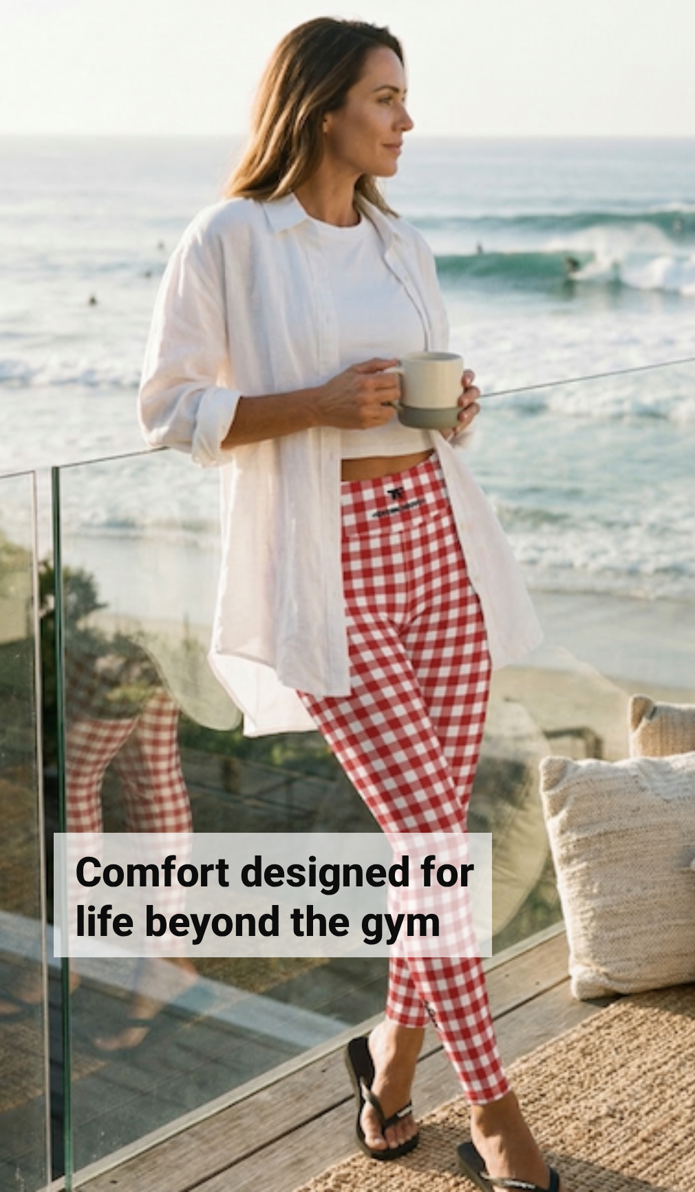 Quiet Luxury Activewear | 60s Gingham high waisted Leggings Red & White | Limited Edition TheFamous Studio