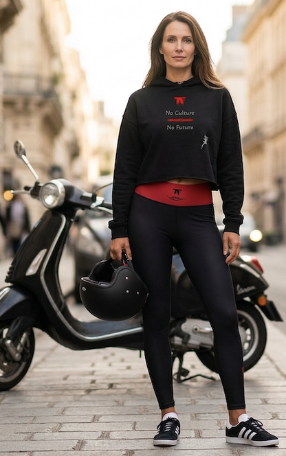 Crop Hoodie Black 'No Culture' with red tattoo | Limited Edition TheFamous Studio