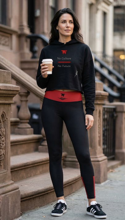 Crop Hoodie Black 'No Culture' with red tattoo | Limited Edition TheFamous Studio