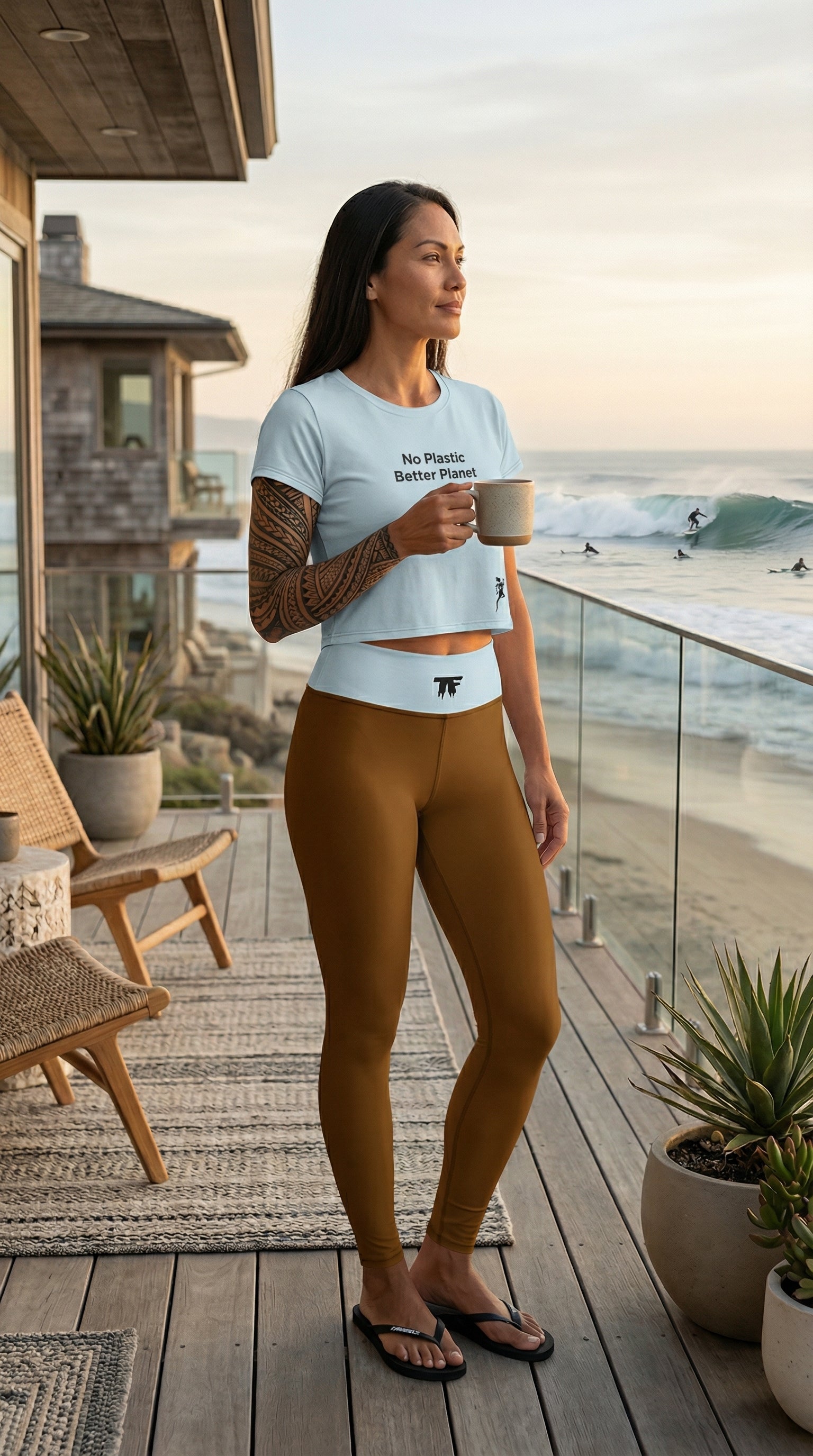 Crop tee Blue Haze 'No Plastic, Better Planet'