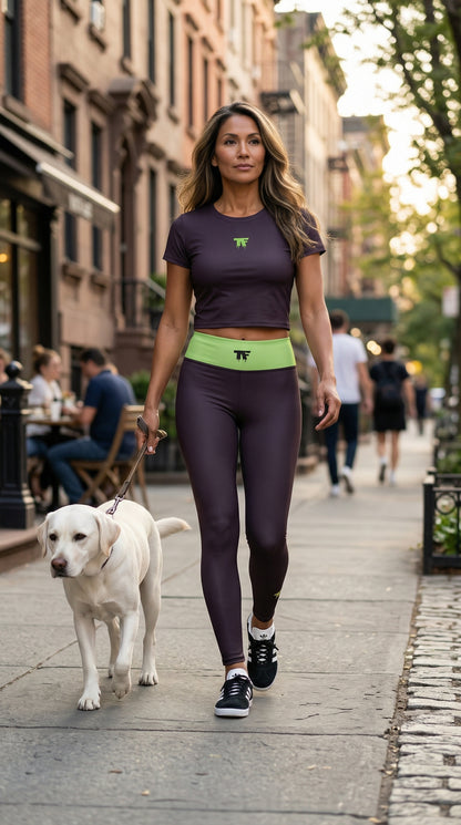 Activewear for women | Crop Tee Burgundy with Pistachio logo & Rebel Chic Back Mantra 
