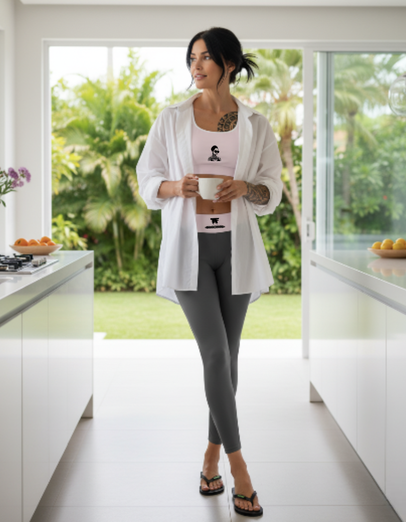 Yoga Leggings Steel Grey & Pink | Limited Edition TheFamous Studio