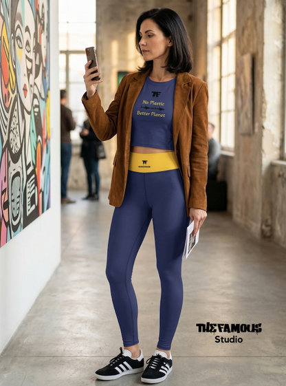 Crop Tee Indigo & Sun 'No Plastic' | Limited edition TheFamous Studio