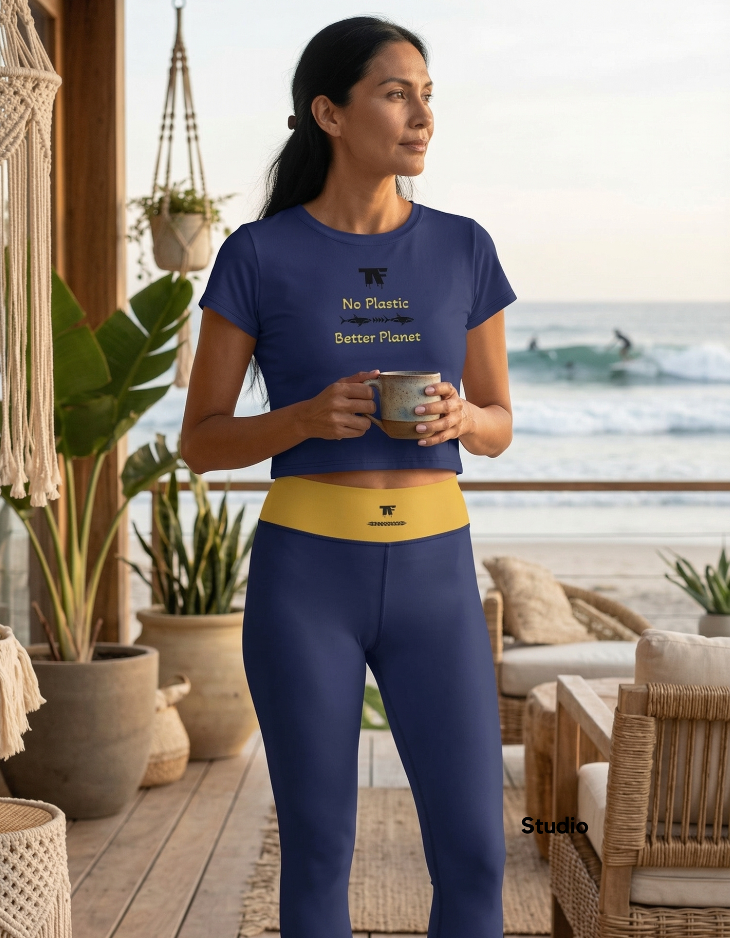 Crop Tee Indigo With Yellow & Black Tags 