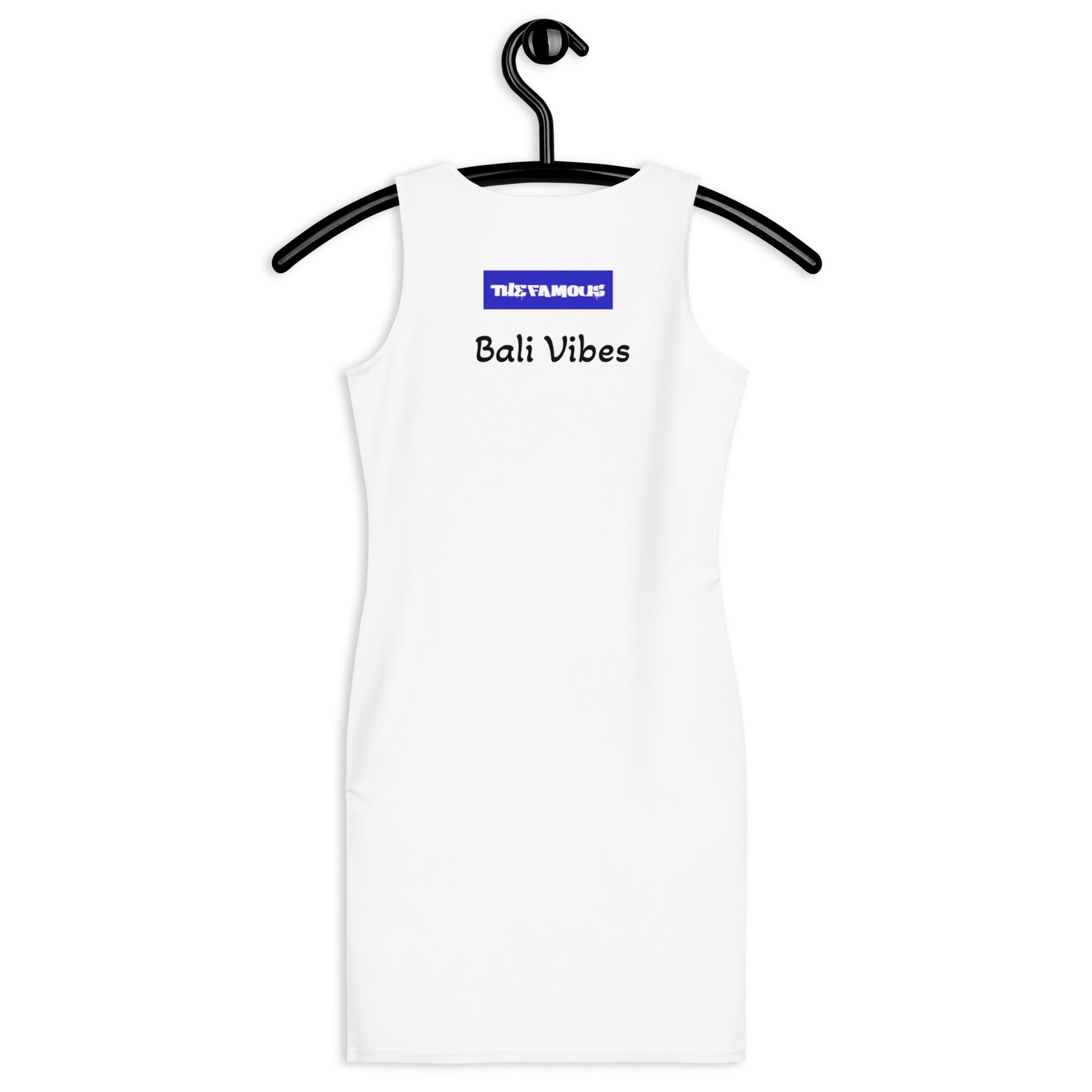 Activewear for women. white vintage streetwear dress with a surfer and her board on the beach as design
