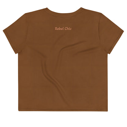 Activewear for women | Crop T-shirt Brown with Melon tags and a Box logo in the front | TheFamous Studio Limited Edition 