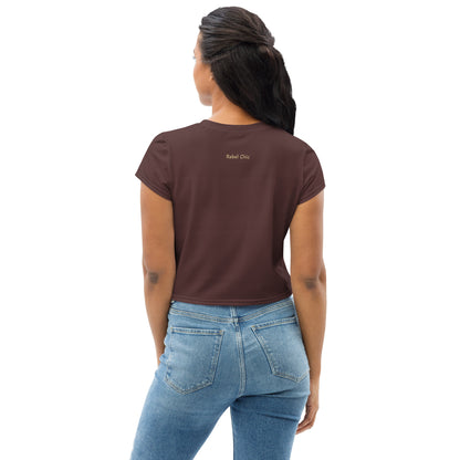 Crop Tee Brown Espresso & Latte Logo  | Athletic Chic Activewear for women 