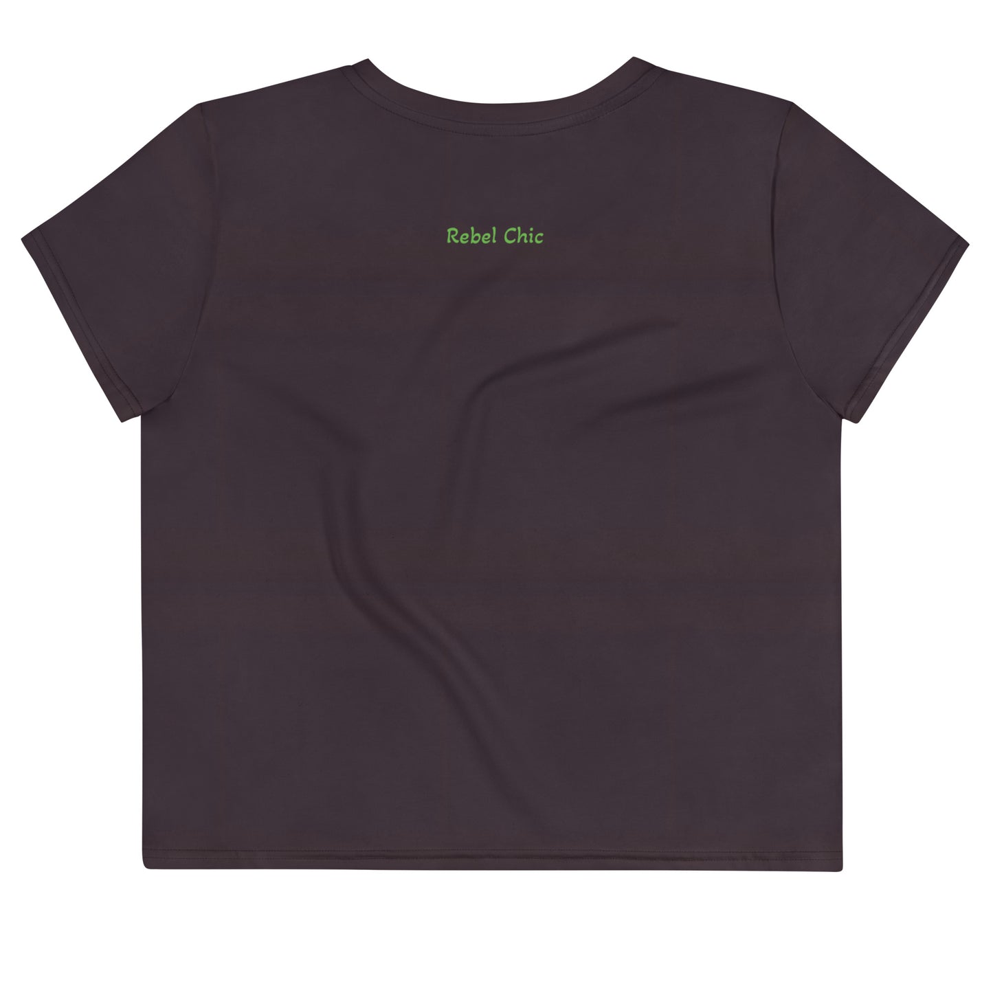 Activewear for women | Crop Tee Burgundy with Pistachio logo & Rebel Chic Back Mantra 