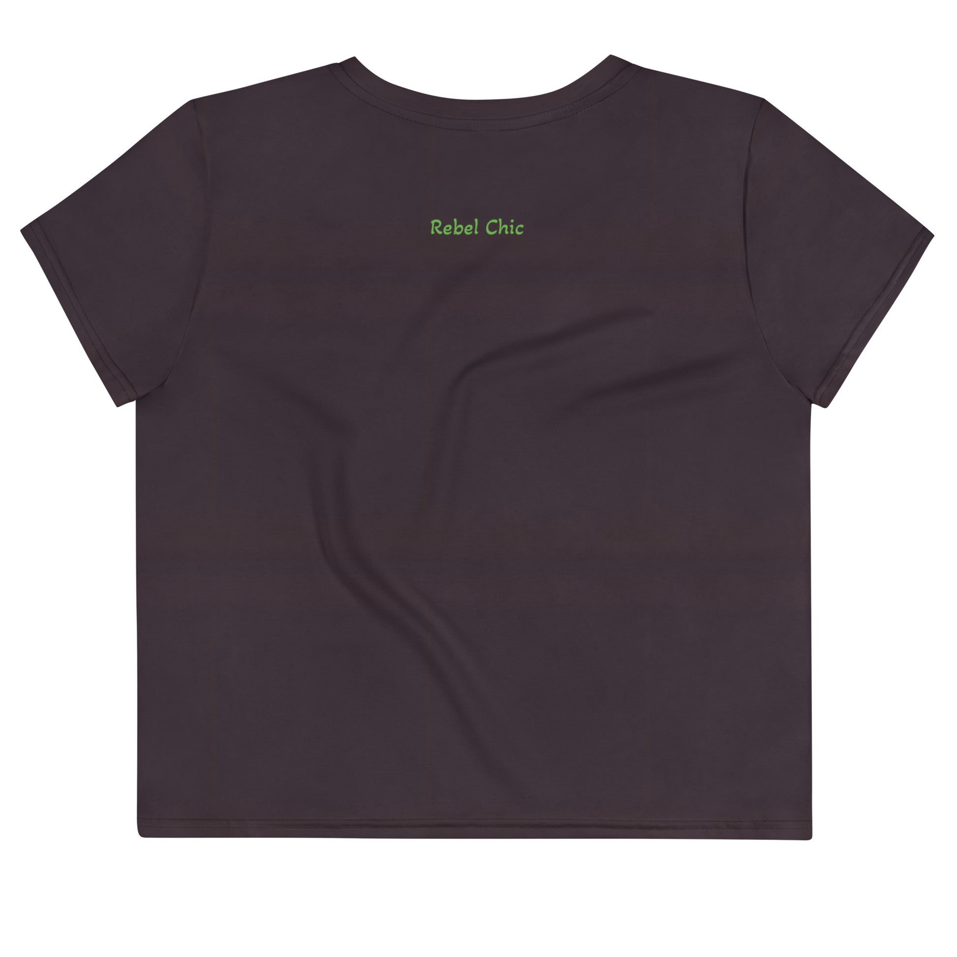 Activewear for women | Crop Tee Burgundy with Pistachio logo & Rebel Chic Back Mantra 