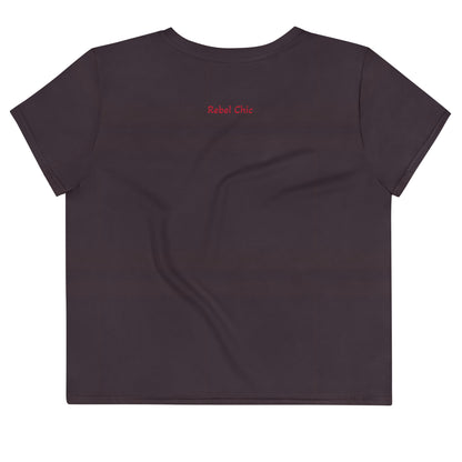Crop tee Fig Burgundy & Red Cherry | Activewear for` woman to wear off the gym