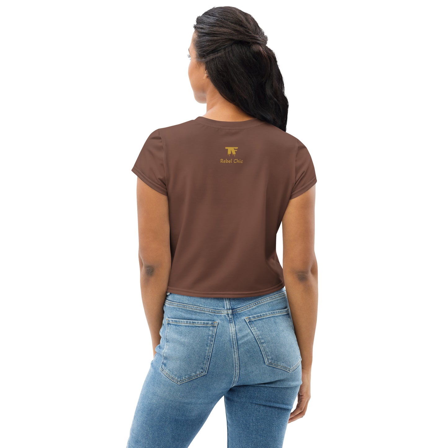 Activewear for women - Crop tee Brown & Ochre - No plastic 