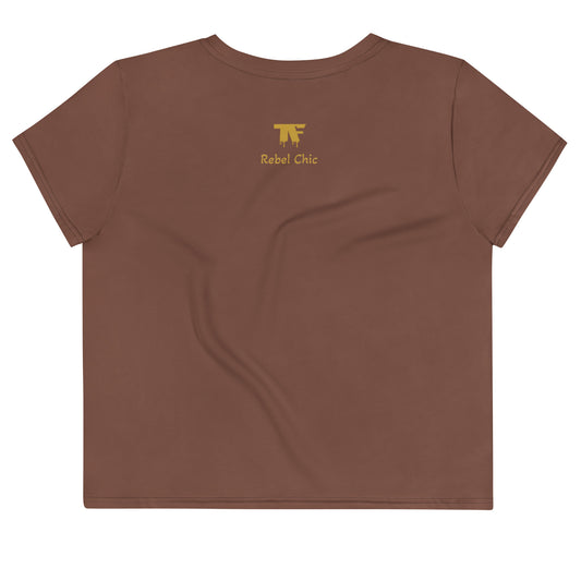 Activewear for women - Crop tee Brown & Ochre - No plastic 