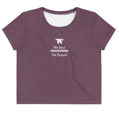 Activewear women crop tops burgundy with white tag and a 'No Sul No Future' Slogan. Powered by TheFamous activewear studio
