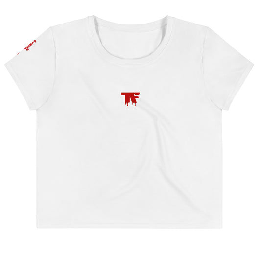 Activewear for women - Crop t-shirt White with Red Logo & Tags 