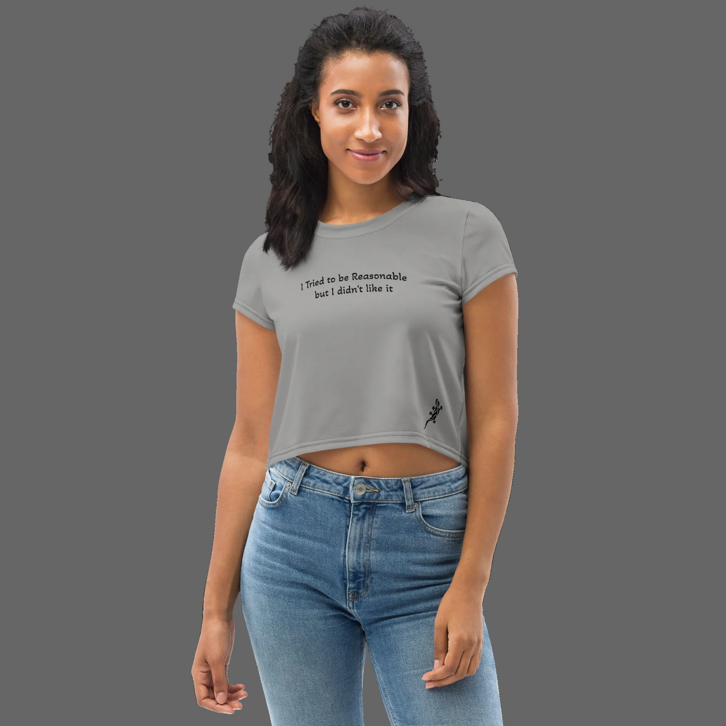 Crop Tee Grey Taupe & Black for women