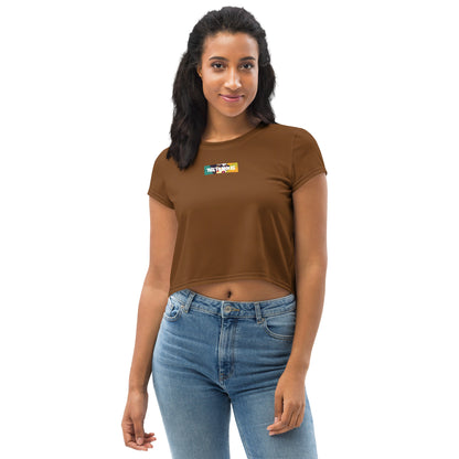 Activewear for women | Crop T-shirt Brown with Melon tags and a Box logo in the front | TheFamous Studio Limited Edition 