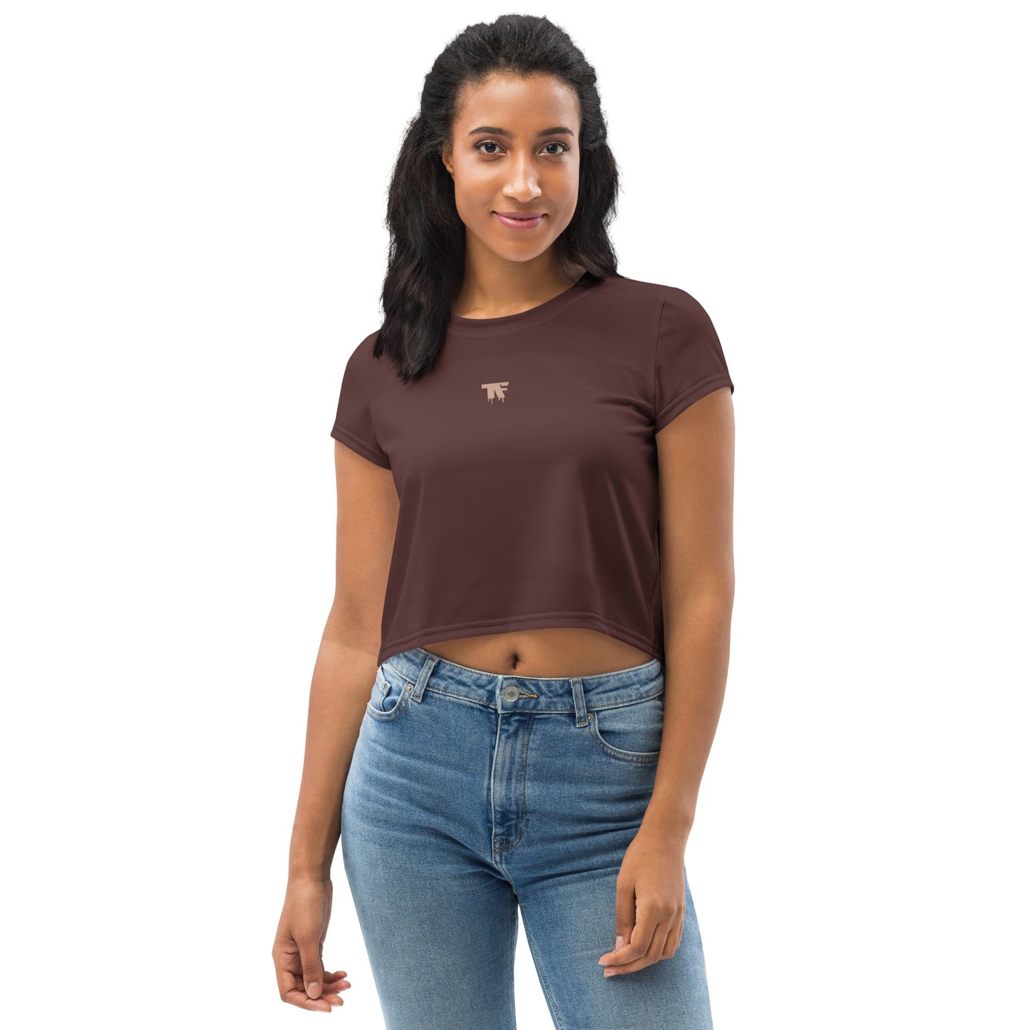Crop Tee Brown Espresso & Latte Logo  | Athletic Chic Activewear for women 