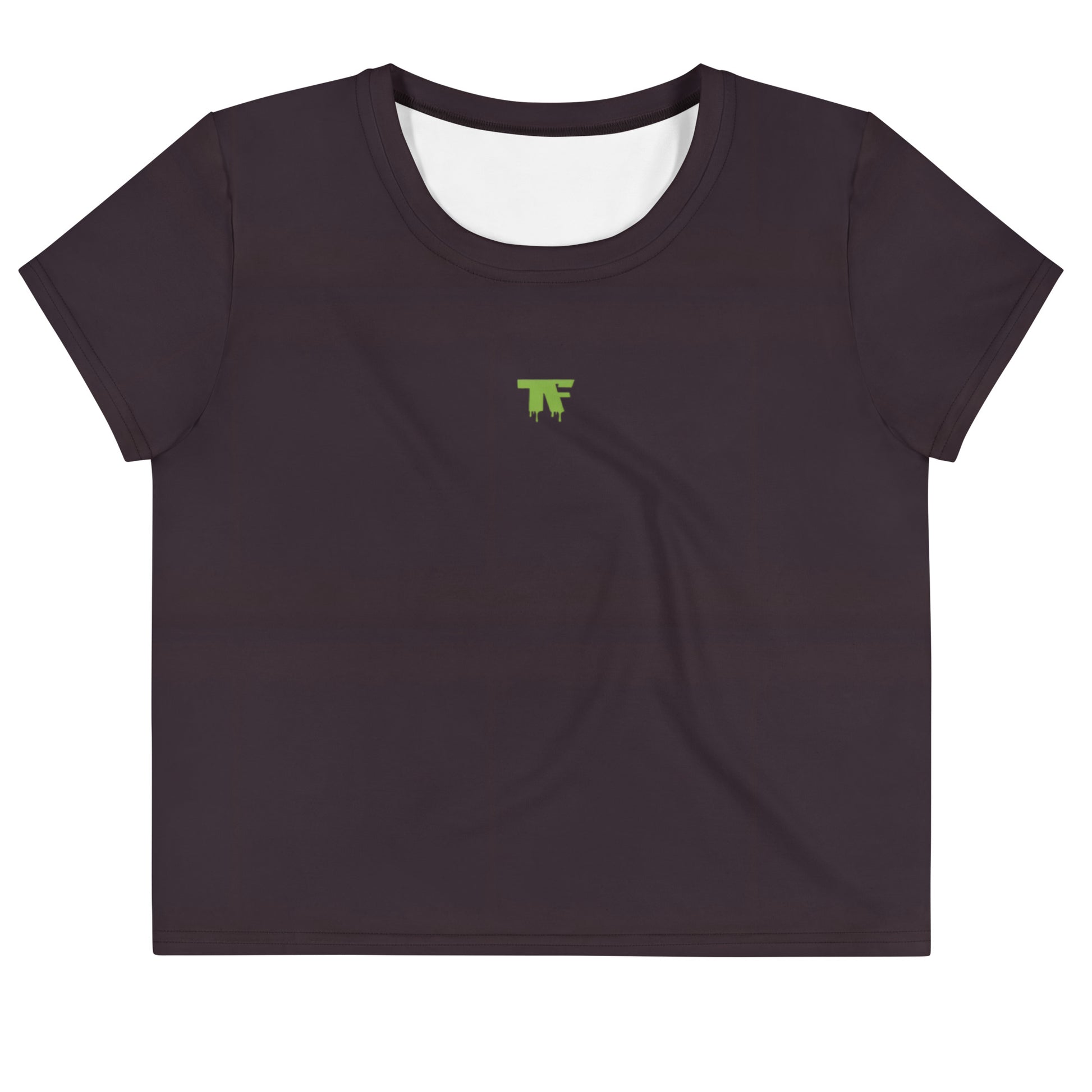 Activewear for women | Crop Tee Burgundy with Pistachio logo & Rebel Chic Back Mantra 