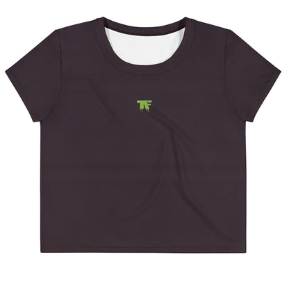 Activewear for women | Crop Tee Burgundy with Pistachio logo & Rebel Chic Back Mantra 