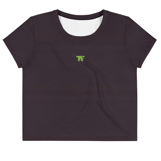 Activewear for women | Crop Tee Burgundy with Pistachio logo & Rebel Chic Back Mantra 