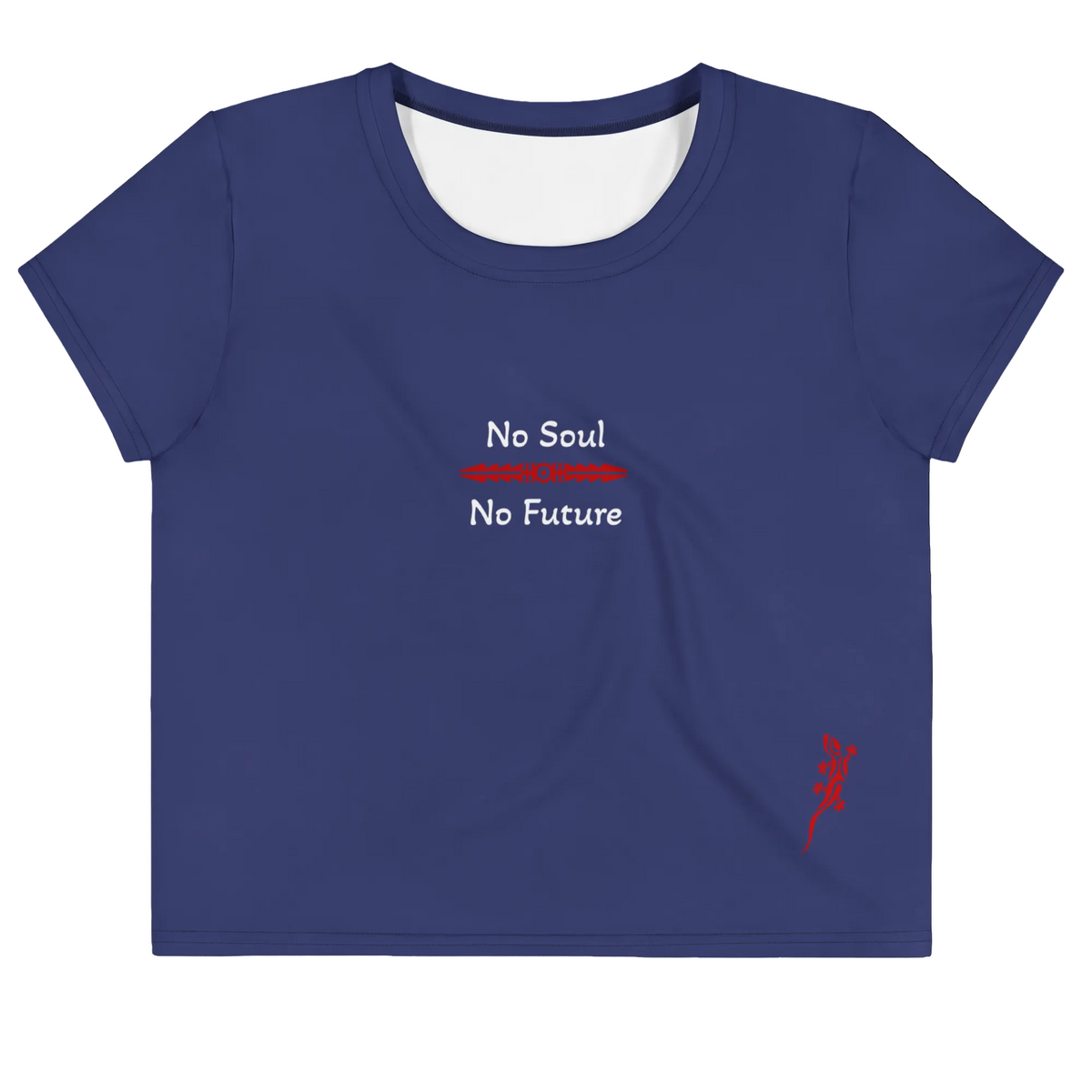 Crop tee for women | Indigo and white & White Tags 'No Soul No Future' 