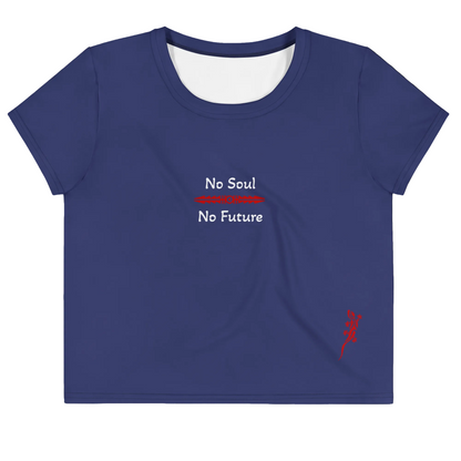 Crop tee for women | Indigo and white & White Tags 'No Soul No Future' 