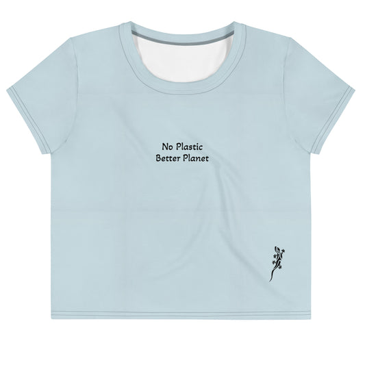 Crop tee Blue Haze 'No Plastic, Better Planet'