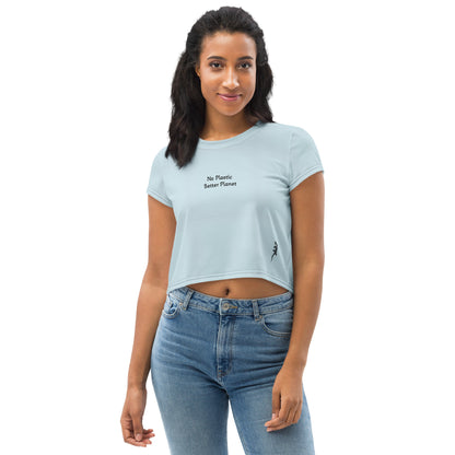 Crop tee Blue Haze 'No Plastic, Better Planet'