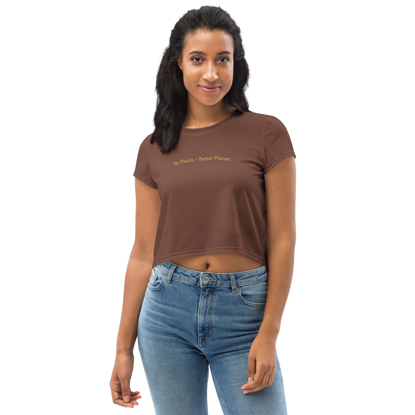 Activewear for women - Crop tee Brown & Ochre - No plastic 