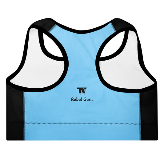 Activewear for women. black padded limited edition sports bra with surfer tattoo