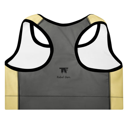 Activewear for women - Padded sport bra - Yellow Butter & Steel Grey.